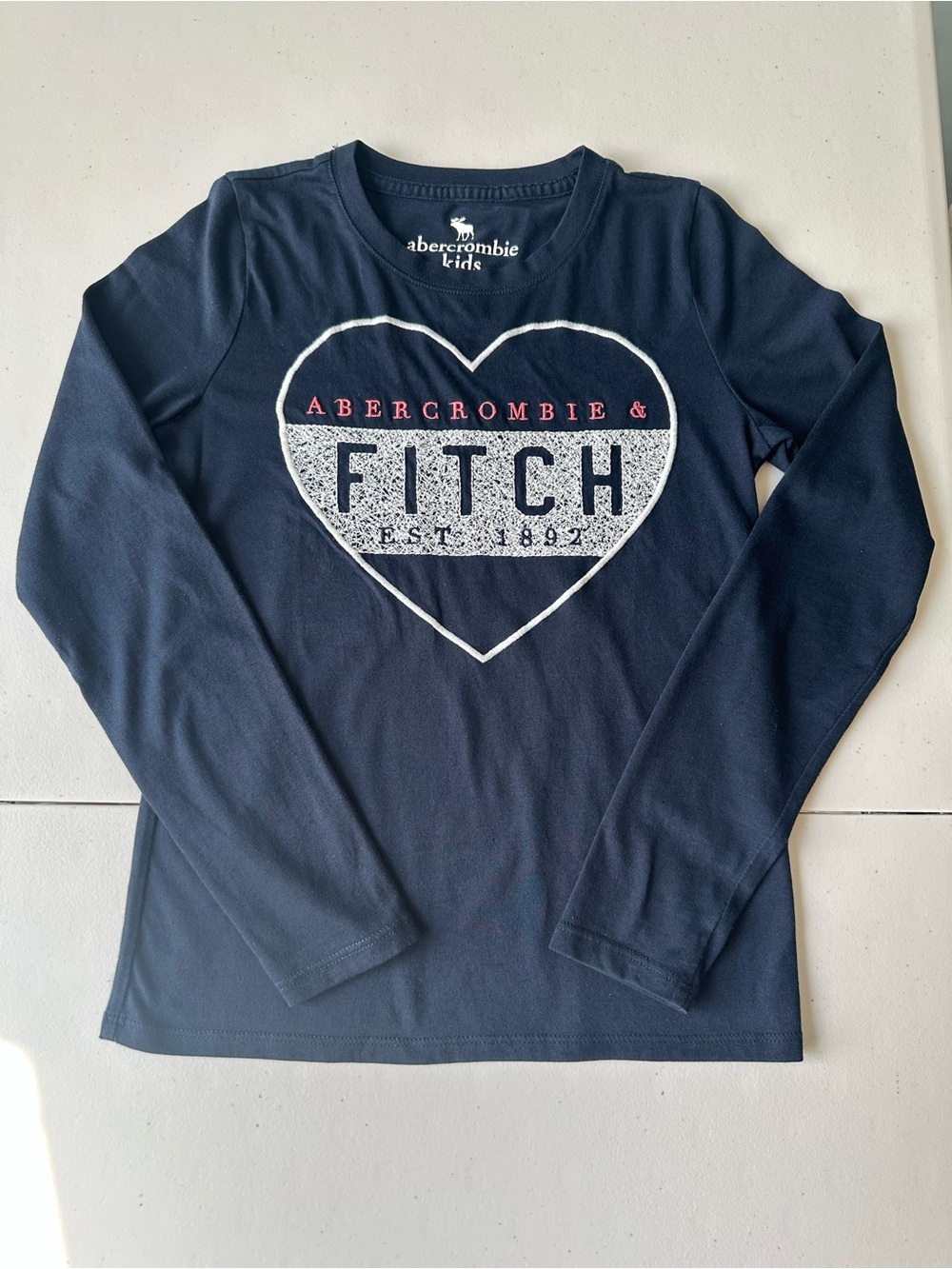 abercrombie kids navy long-sleeve heart logo tee